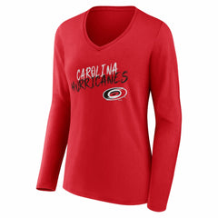 Carolina Hurricanes Women's Hustle Personalized Name & Number Long Sleeve V-Neck T-Shirt Red