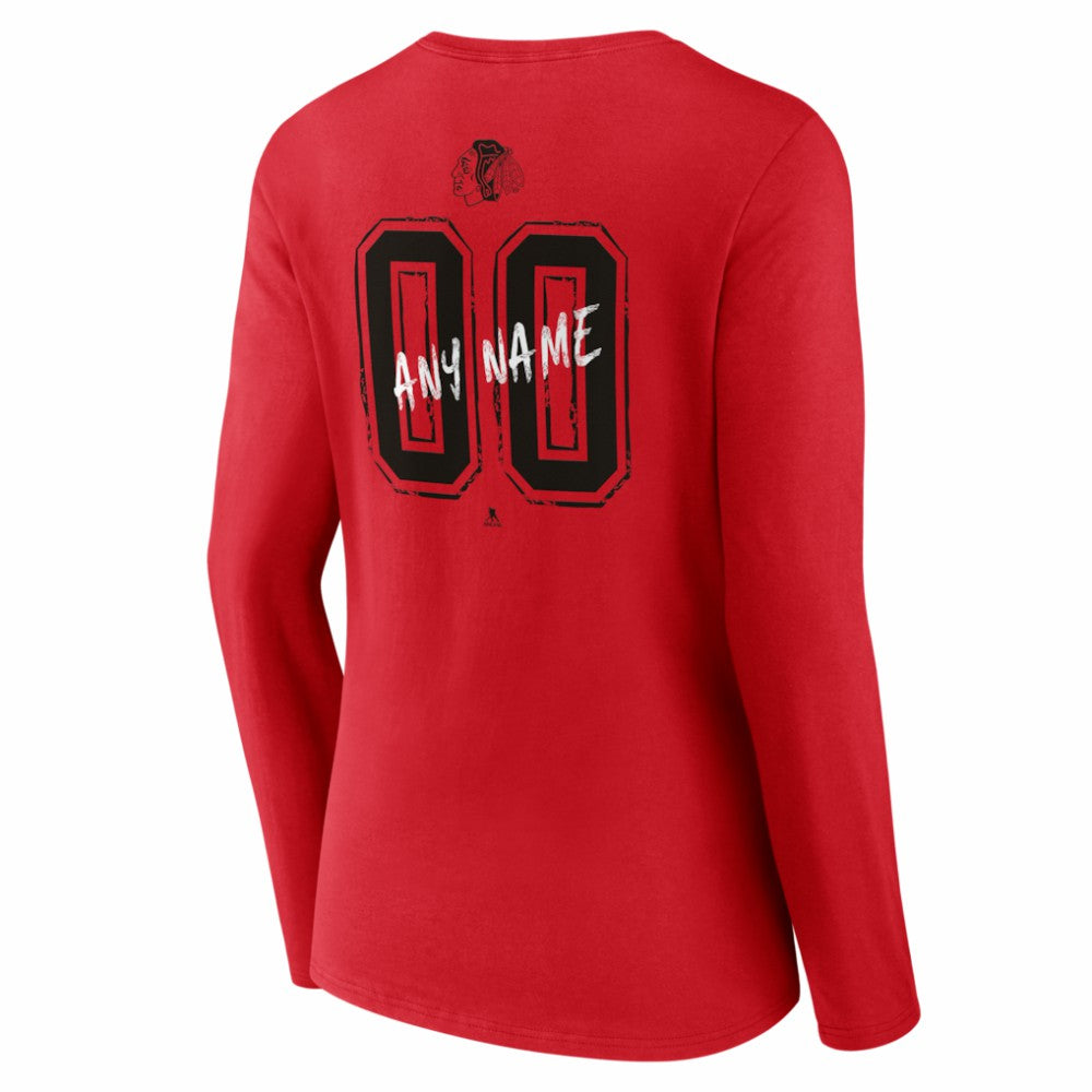 Chicago Blackhawks Women's Hustle Personalized Name & Number Long Sleeve V-Neck T-Shirt Red