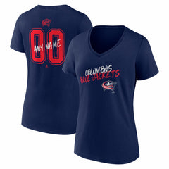 Columbus Blue Jackets Women's Hustle Personalized Name & Number V-Neck T-Shirt Navy