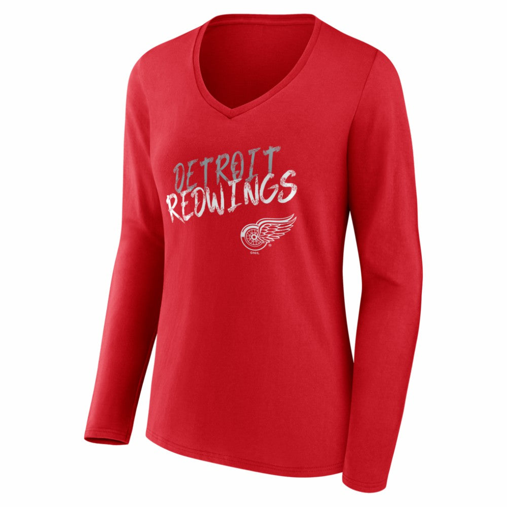 Detroit Red Wings Women's Hustle Personalized Name & Number Long Sleeve V-Neck T-Shirt Red