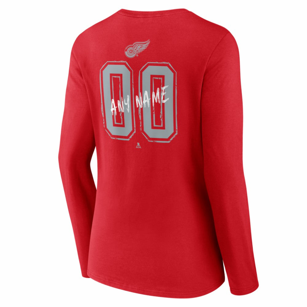 Detroit Red Wings Women's Hustle Personalized Name & Number Long Sleeve V-Neck T-Shirt Red