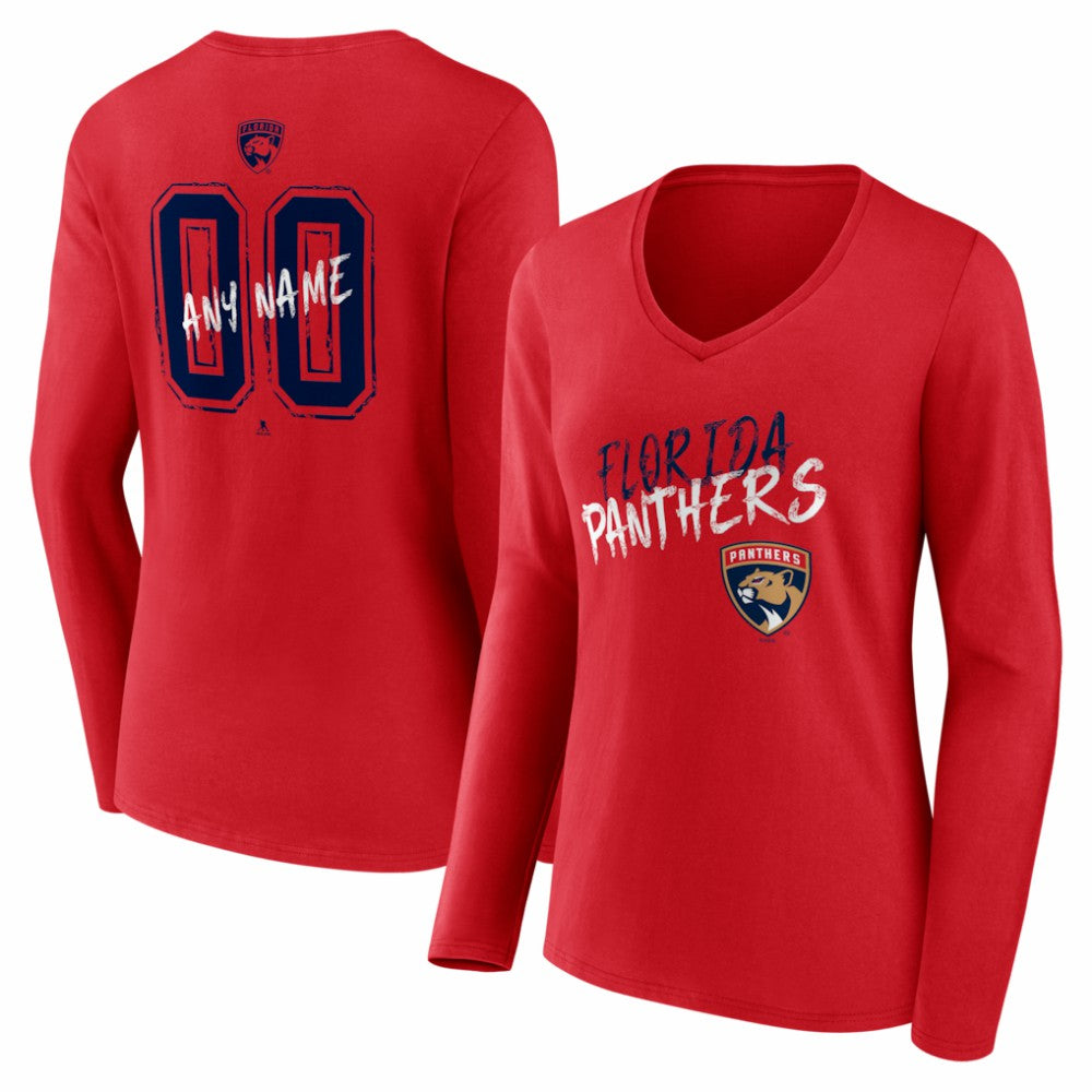 Florida Panthers Women's Hustle Personalized Name & Number Long Sleeve V-Neck T-Shirt Red
