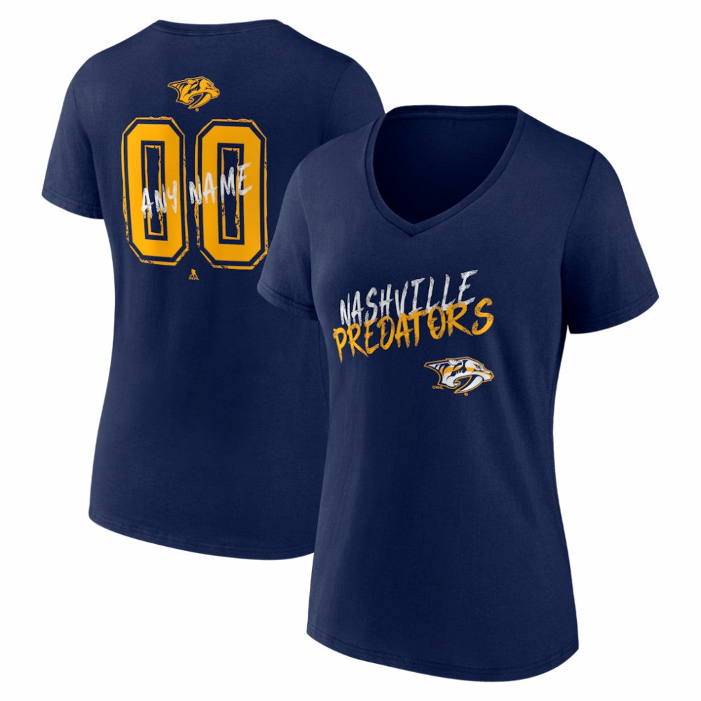 Nashville Predators Women's Hustle Personalized Name & Number V-Neck T-Shirt Navy