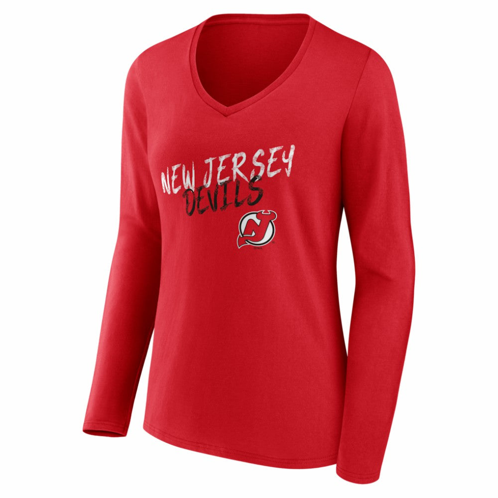 New Jersey Devils Women's Hustle Personalized Name & Number Long Sleeve V-Neck T-Shirt Red