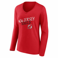 New Jersey Devils Women's Hustle Personalized Name & Number Long Sleeve V-Neck T-Shirt Red