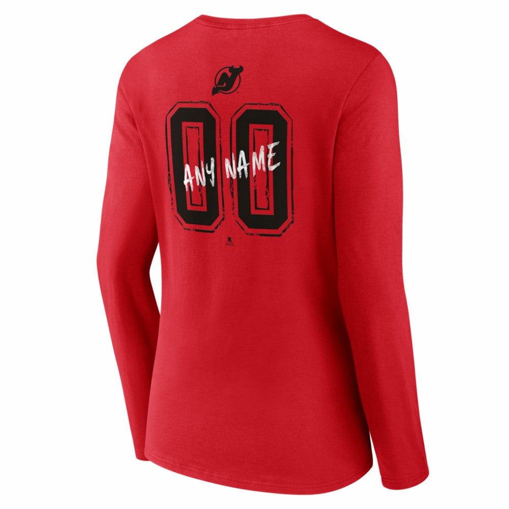 New Jersey Devils Women's Hustle Personalized Name & Number Long Sleeve V-Neck T-Shirt Red
