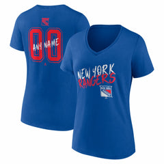 New York Rangers Women's Hustle Personalized Name & Number V-Neck T-Shirt Blue