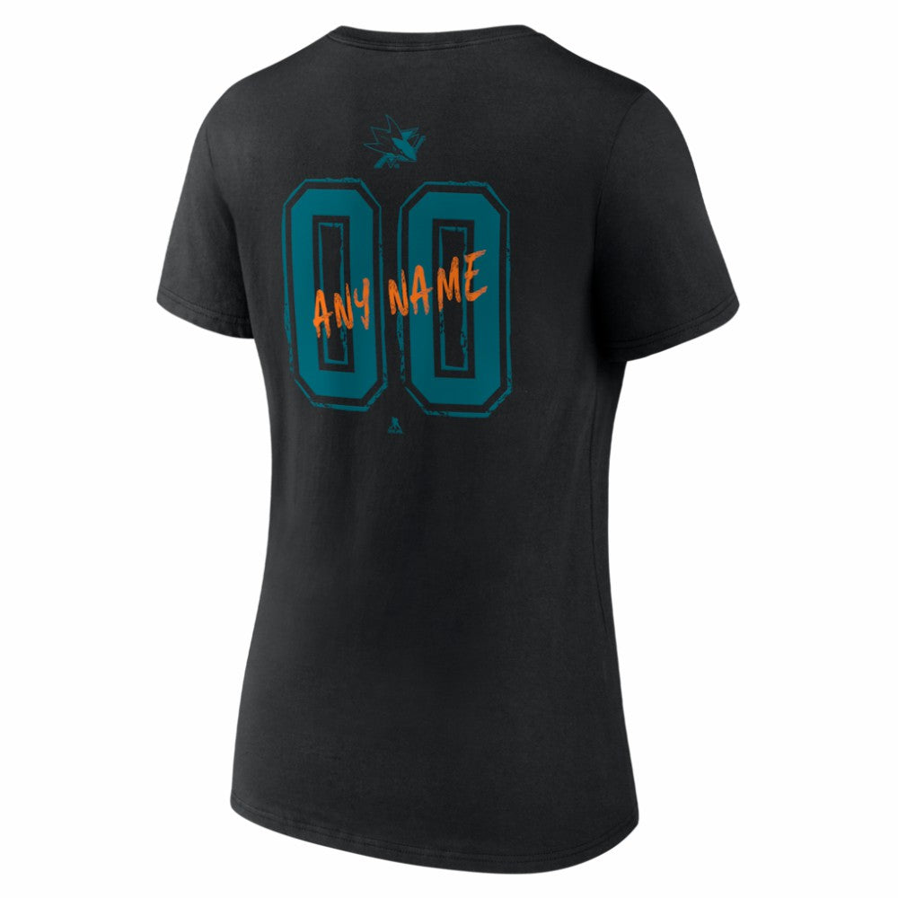 San Jose Sharks Women's Hustle Personalized Name & Number V-Neck T-Shirt Black