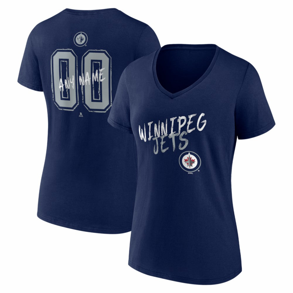 Winnipeg Jets Women's Hustle Personalized Name & Number V-Neck T-Shirt Navy