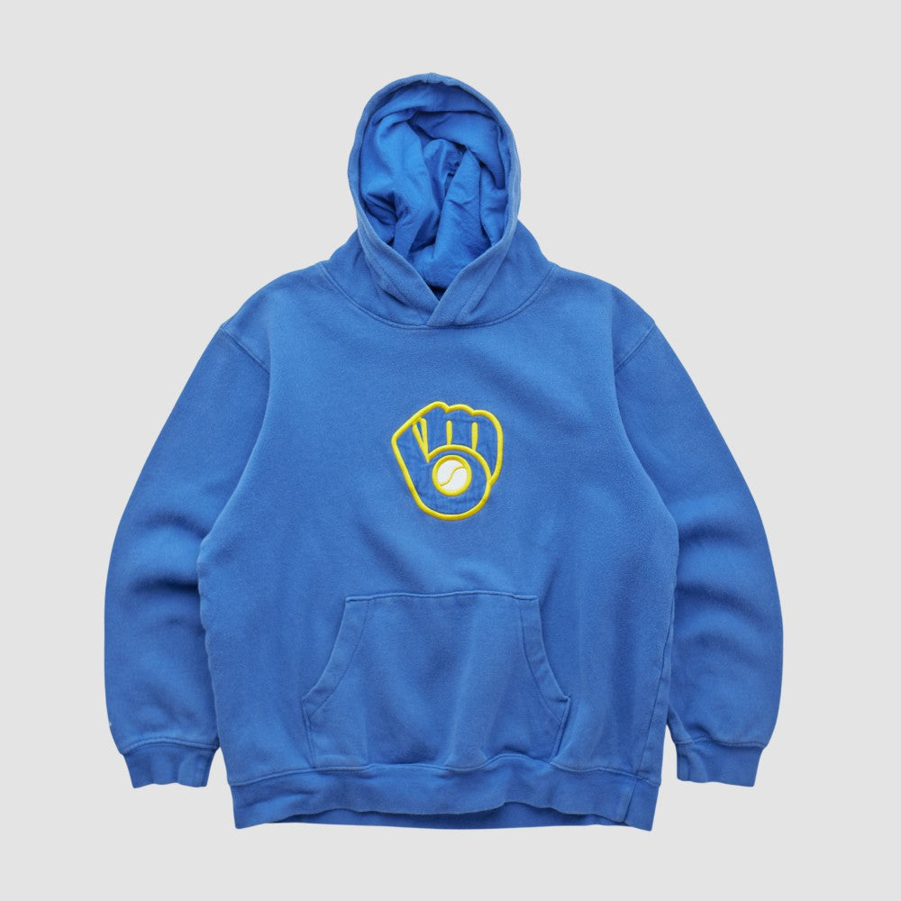 Milwaukee Brewers Majestic 2000s Hooded Pullover Sweatshirt Blue Vintage