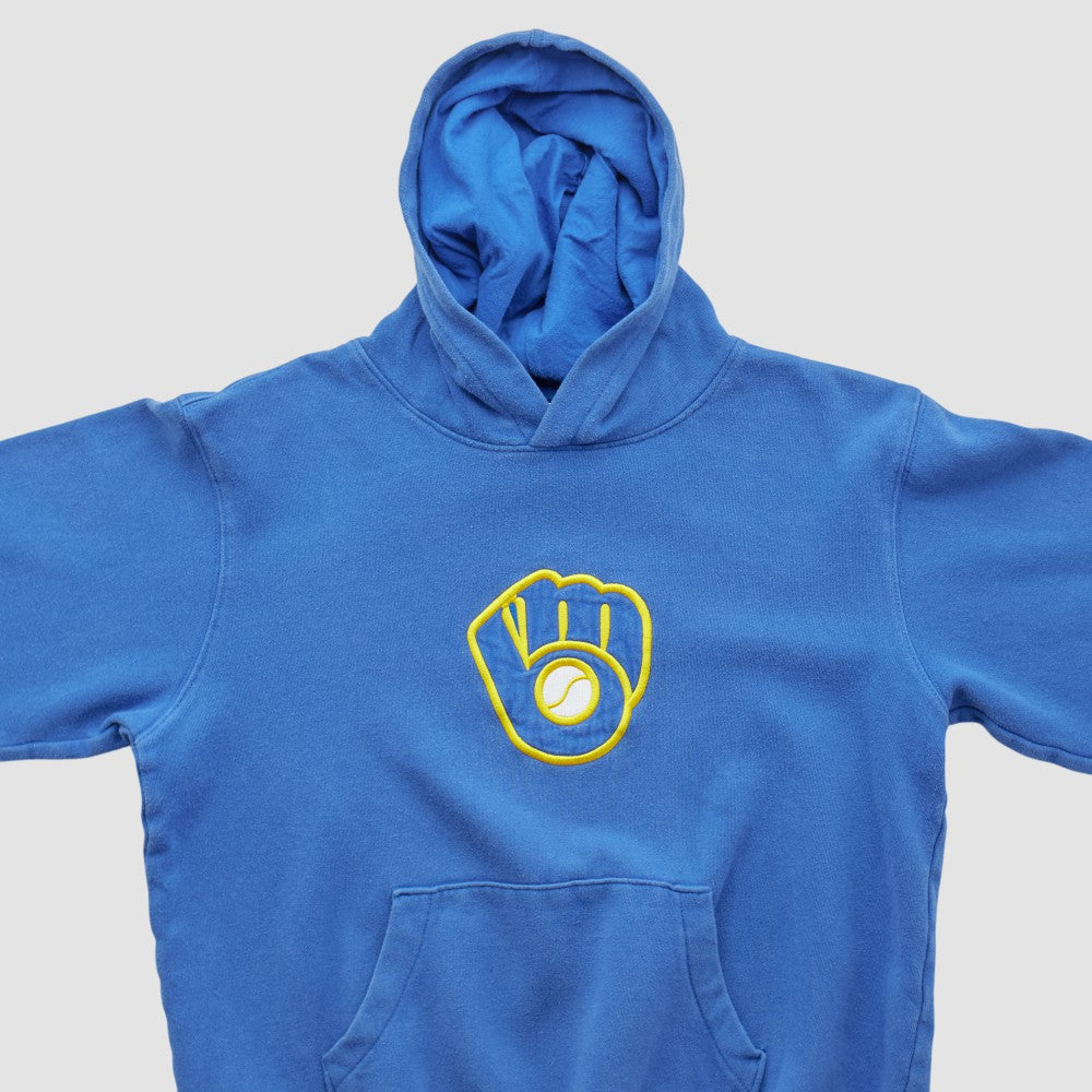 Milwaukee Brewers Majestic 2000s Hooded Pullover Sweatshirt Blue Vintage