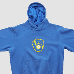 Milwaukee Brewers Majestic 2000s Hooded Pullover Sweatshirt Blue Vintage
