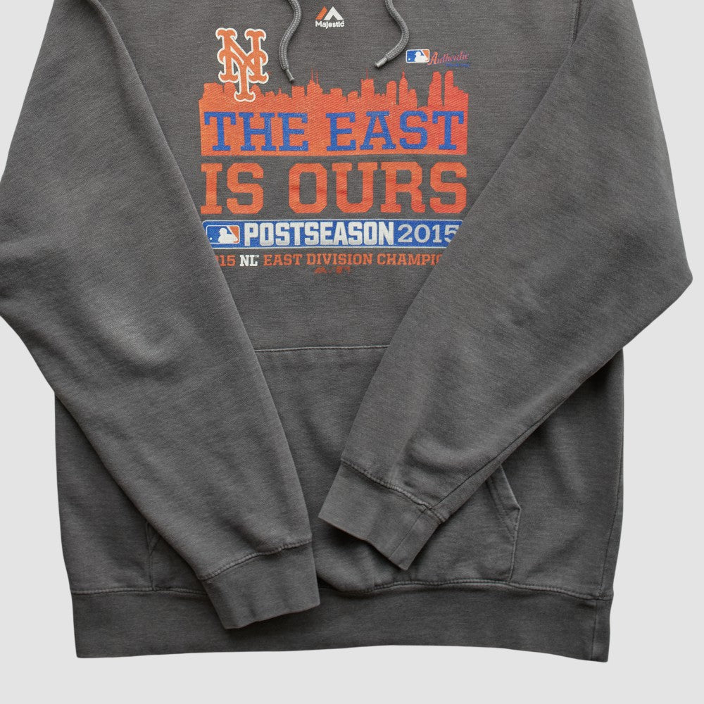 New York Mets Majestic 2015 Hooded Pullover Sweatshirt Charcoal Vintage