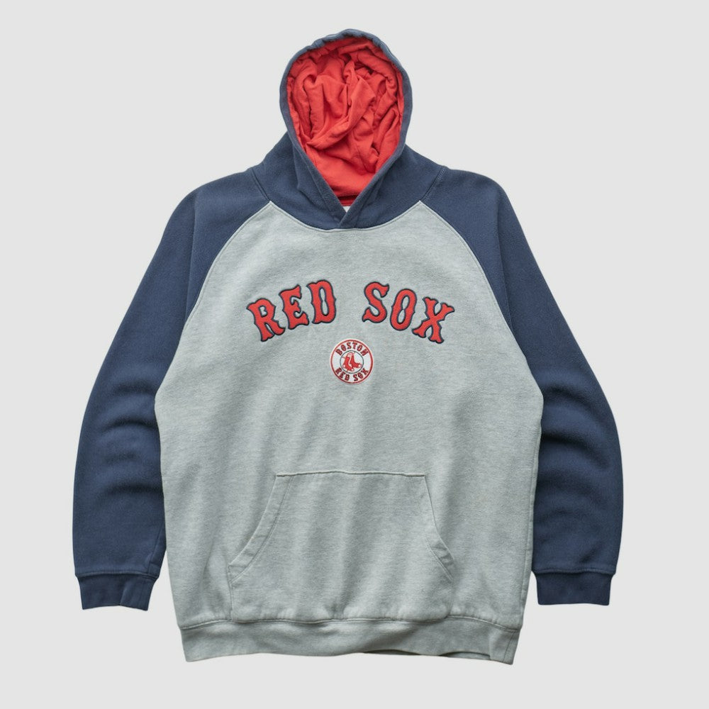 Boston Red Sox Majestic 2000s Hooded Pullover Sweatshirt Heather Gray Vintage