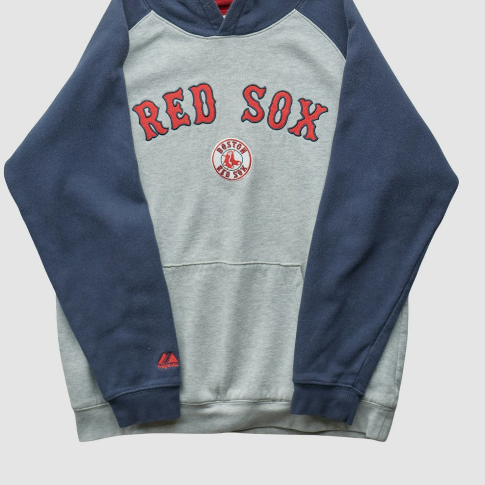 Boston Red Sox Majestic 2000s Hooded Pullover Sweatshirt Heather Gray Vintage