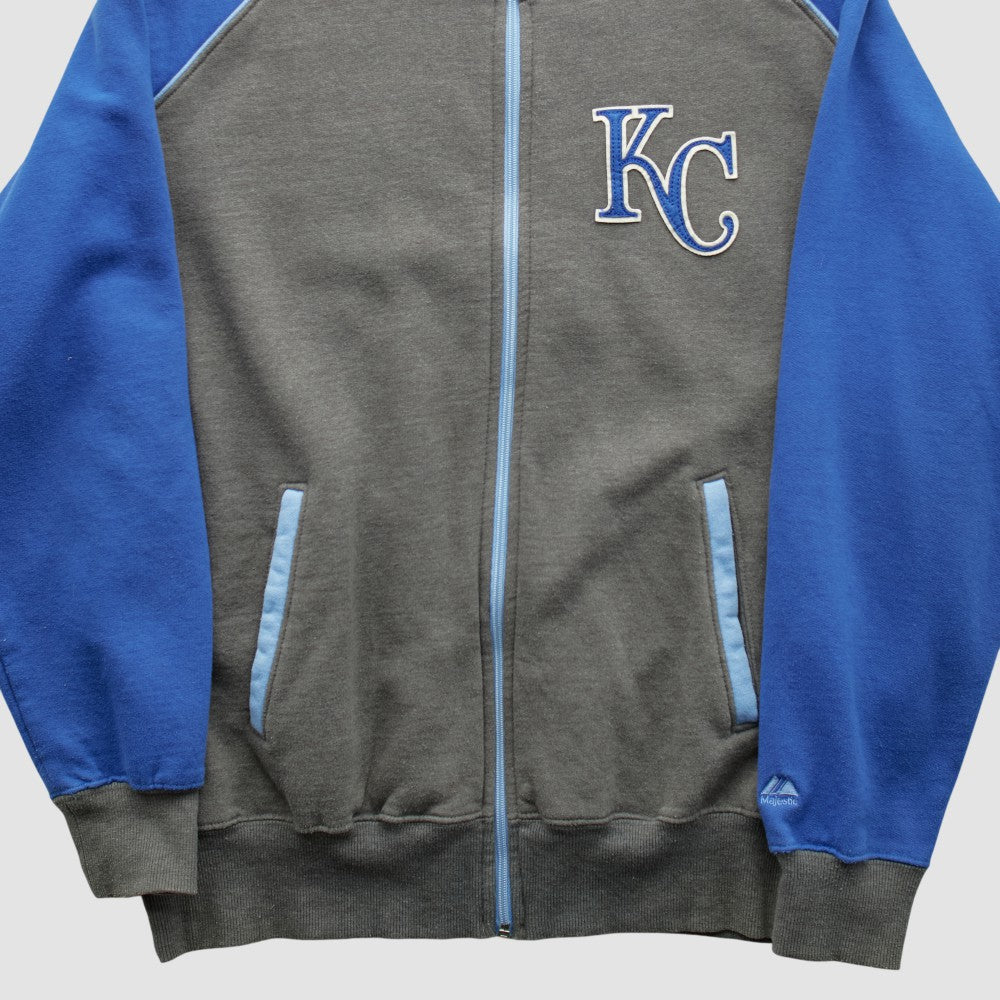 Kansas City Royals Majestic 2000s Full Zip Sweatshirt Dark Heather Gray Vintage