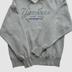 New York Yankees Majestic 2000s Hooded Pullover Sweatshirt Heather Gray Vintage