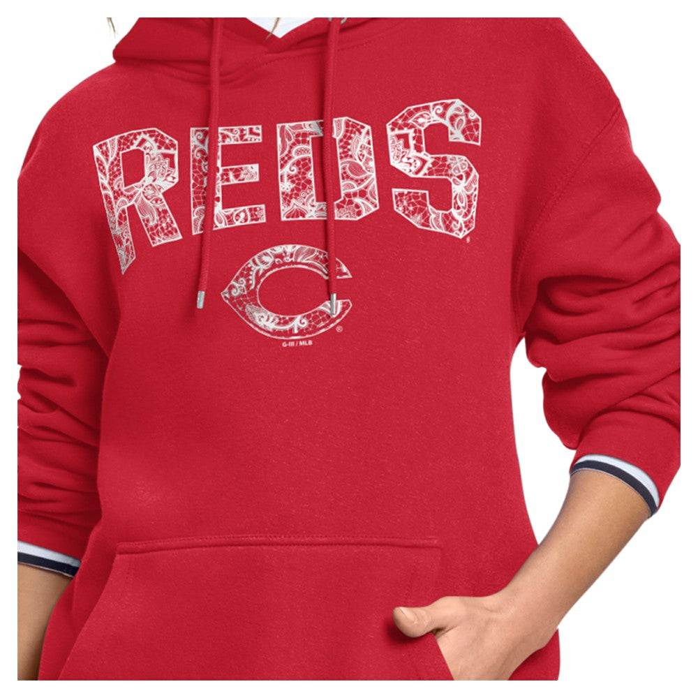 Cincinnati Reds Starter Women's Lace Team Lockup Fleece Hoodie Red