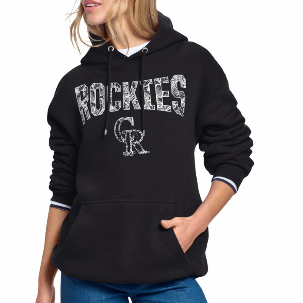 Colorado Rockies Starter Women's Lace Team Lockup Fleece Hoodie Black