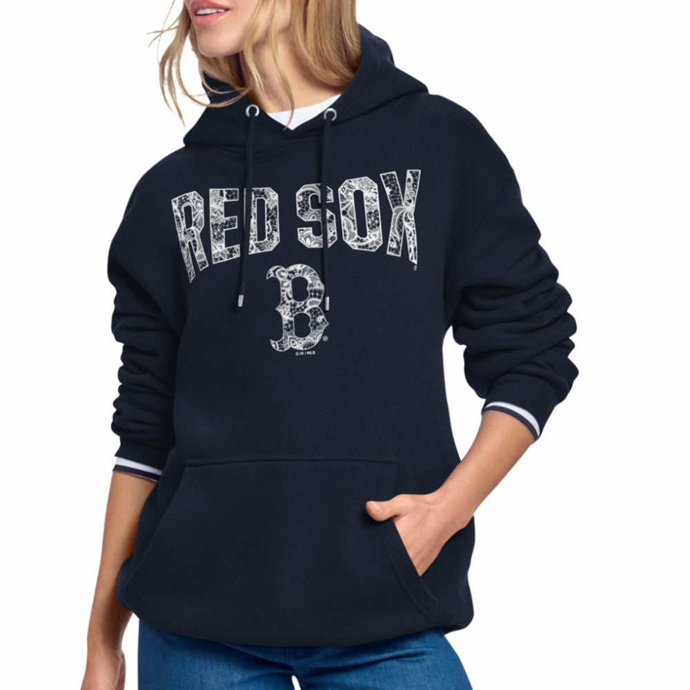 Boston Red Sox Starter Women's Lace Team Lockup Fleece Hoodie Navy