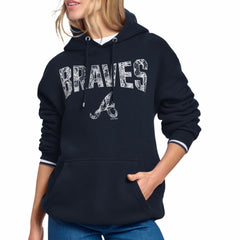 Atlanta Braves Starter Women's Lace Team Lockup Fleece Hoodie Navy