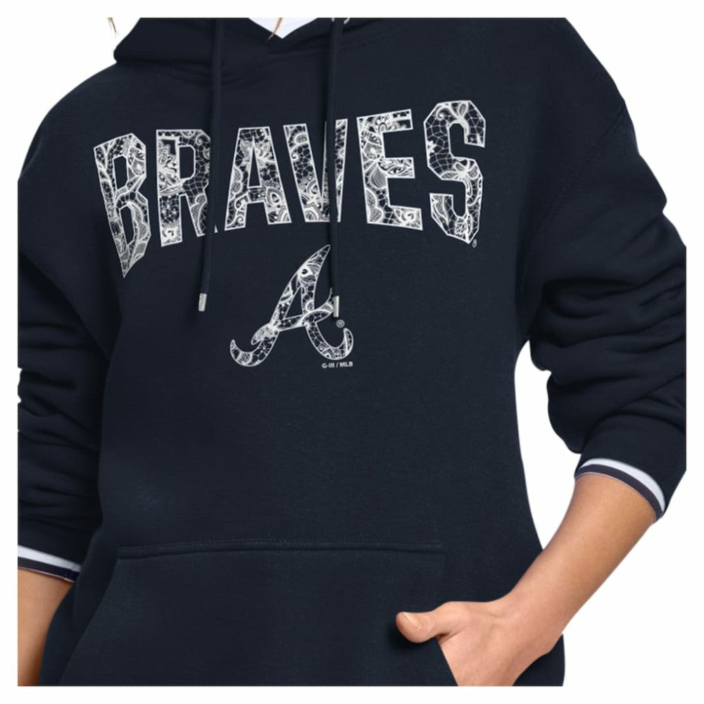 Atlanta Braves Starter Women's Lace Team Lockup Fleece Hoodie Navy