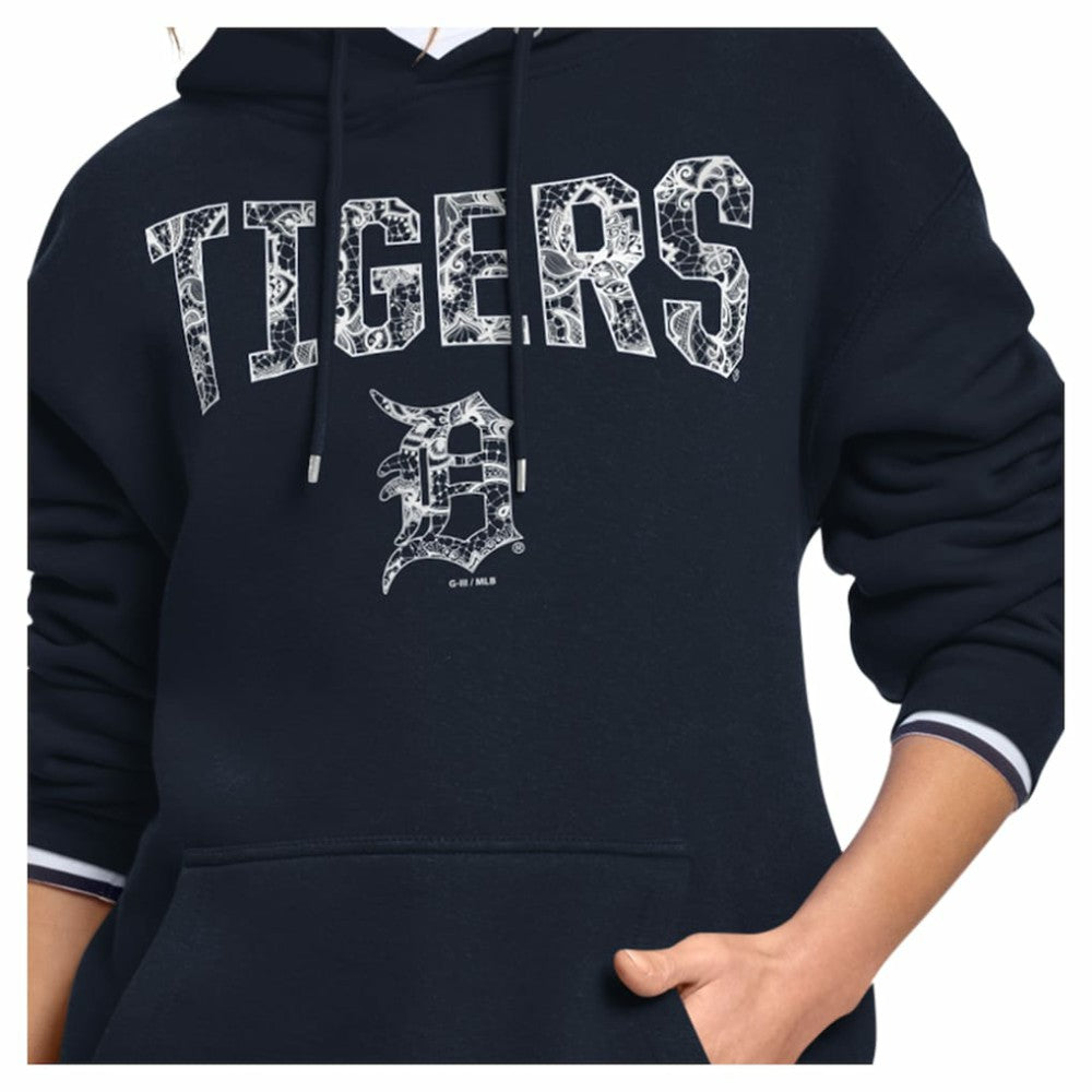 Detroit Tigers Starter Women's Lace Team Lockup Fleece Hoodie Navy