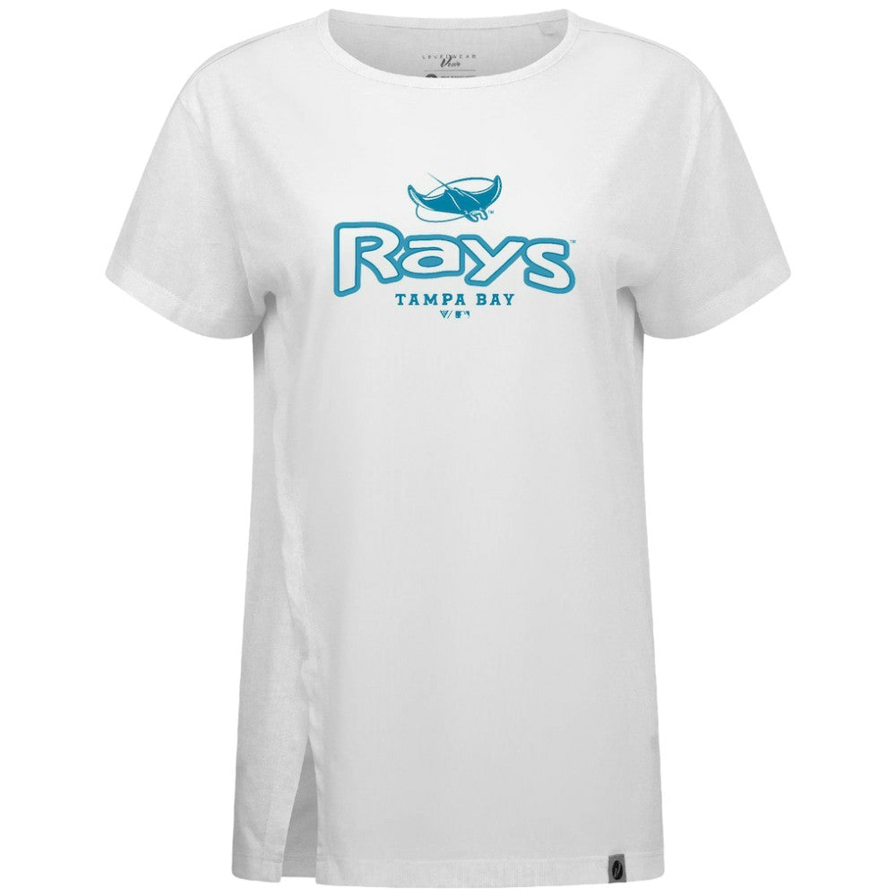 Tampa Bay Rays Levelwear Women's Blue Haven Influx Cornerstone T-Shirt White