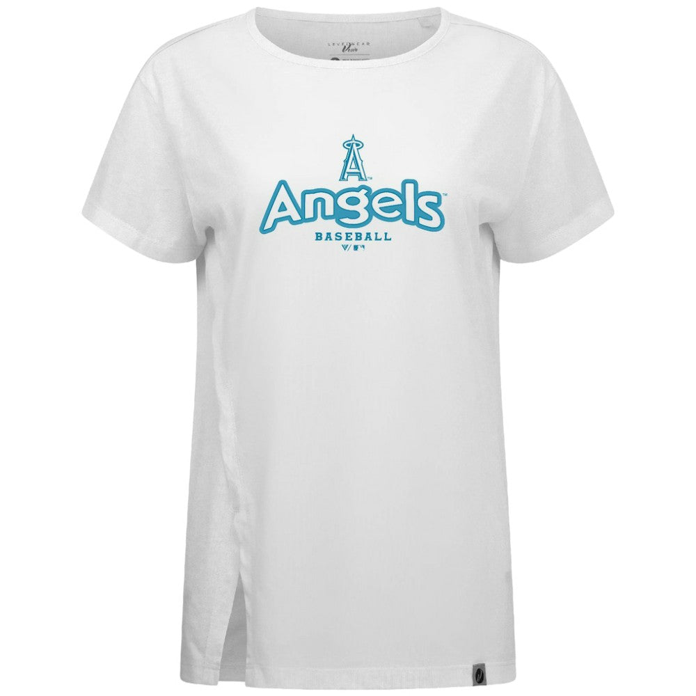 Los Angeles Angels Levelwear Women's Blue Haven Influx Cornerstone T-Shirt White