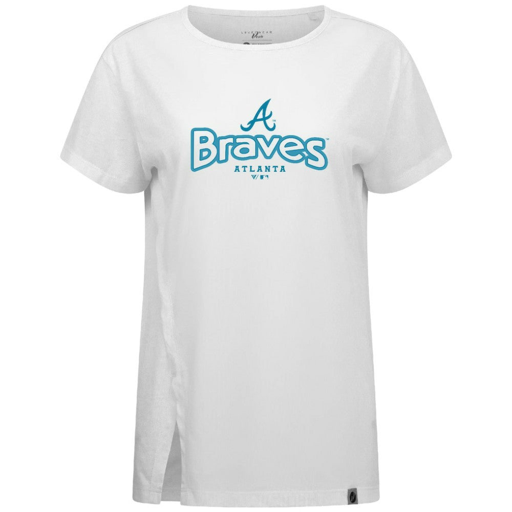 Atlanta Braves Levelwear Women's Blue Haven Influx Cornerstone T-Shirt White