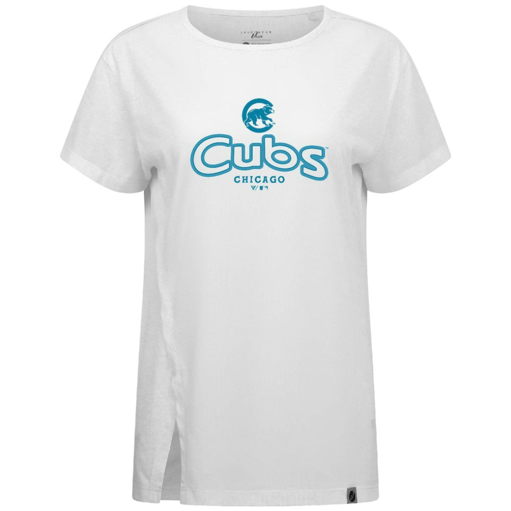 Chicago Cubs Levelwear Women's Blue Haven Influx Cornerstone T-Shirt White
