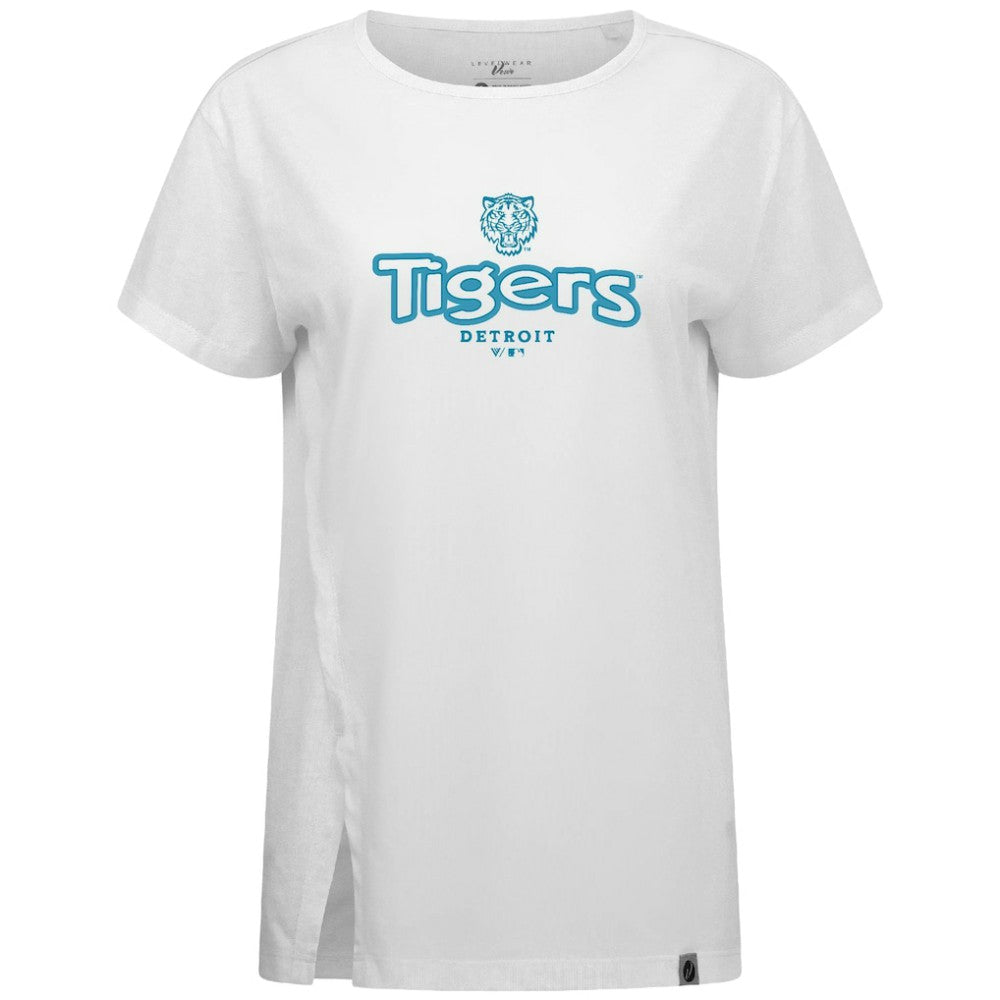 Detroit Tigers Levelwear Women's Blue Haven Influx Cornerstone T-Shirt White