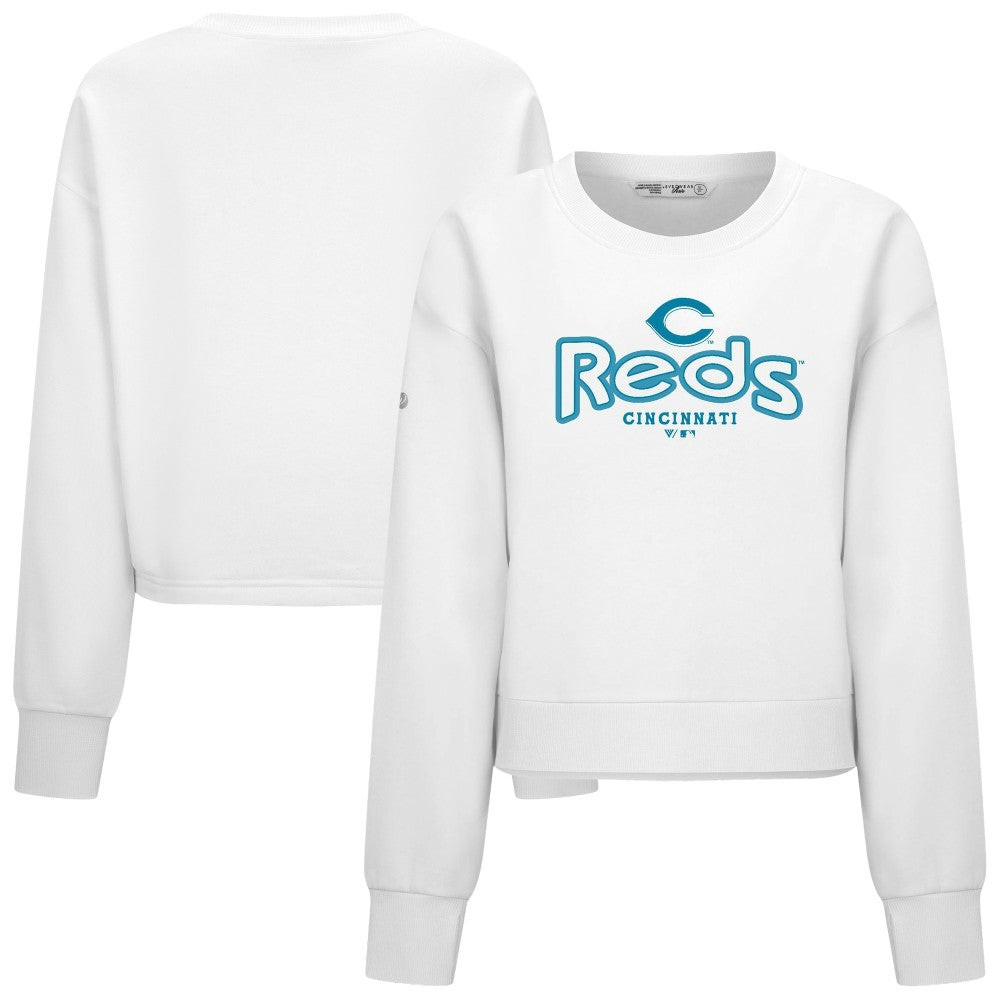 Cincinnati Reds Levelwear Women's Judd Cornerstone Cropped Sweatshirt White