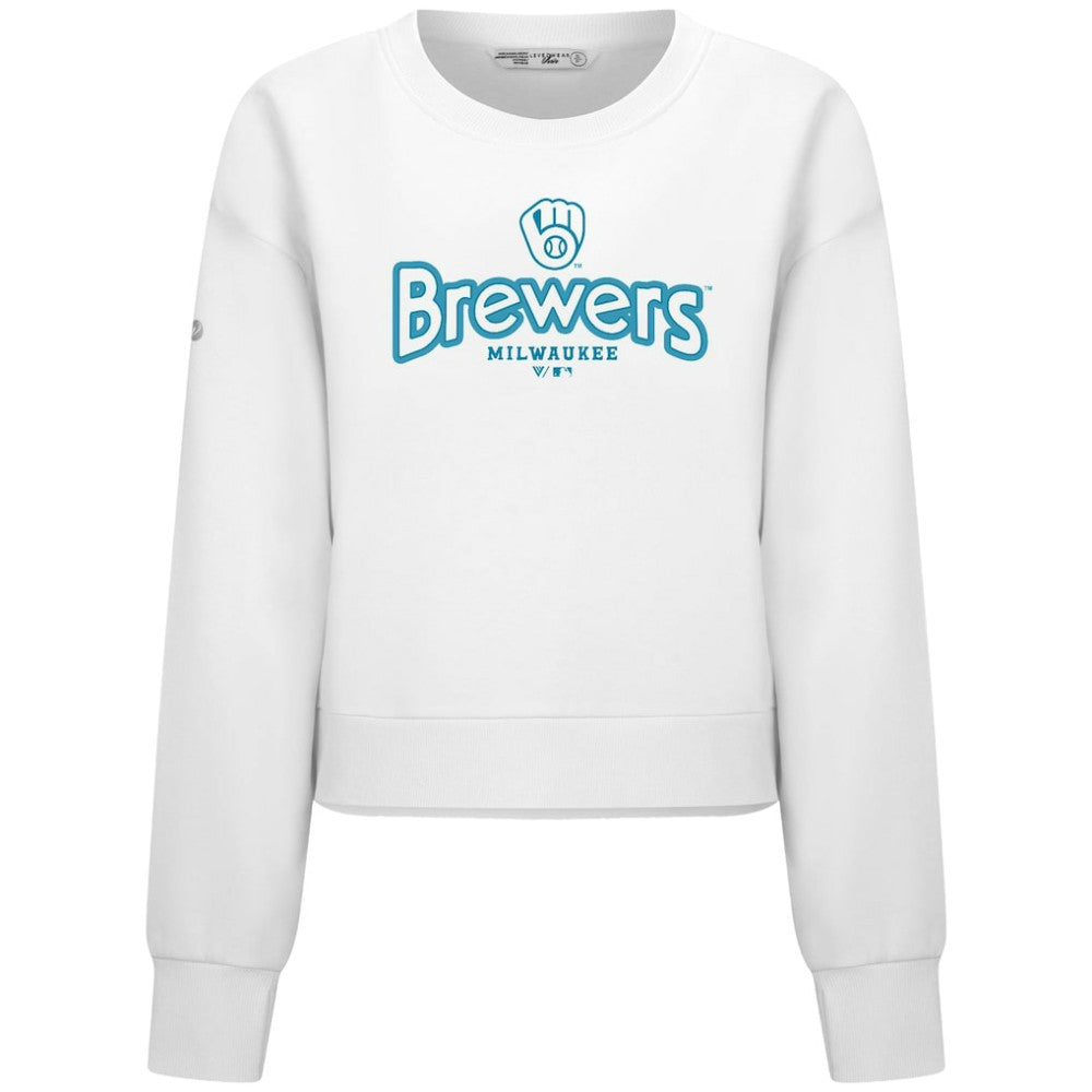 Milwaukee Brewers Levelwear Women's Judd Cornerstone Cropped Sweatshirt White
