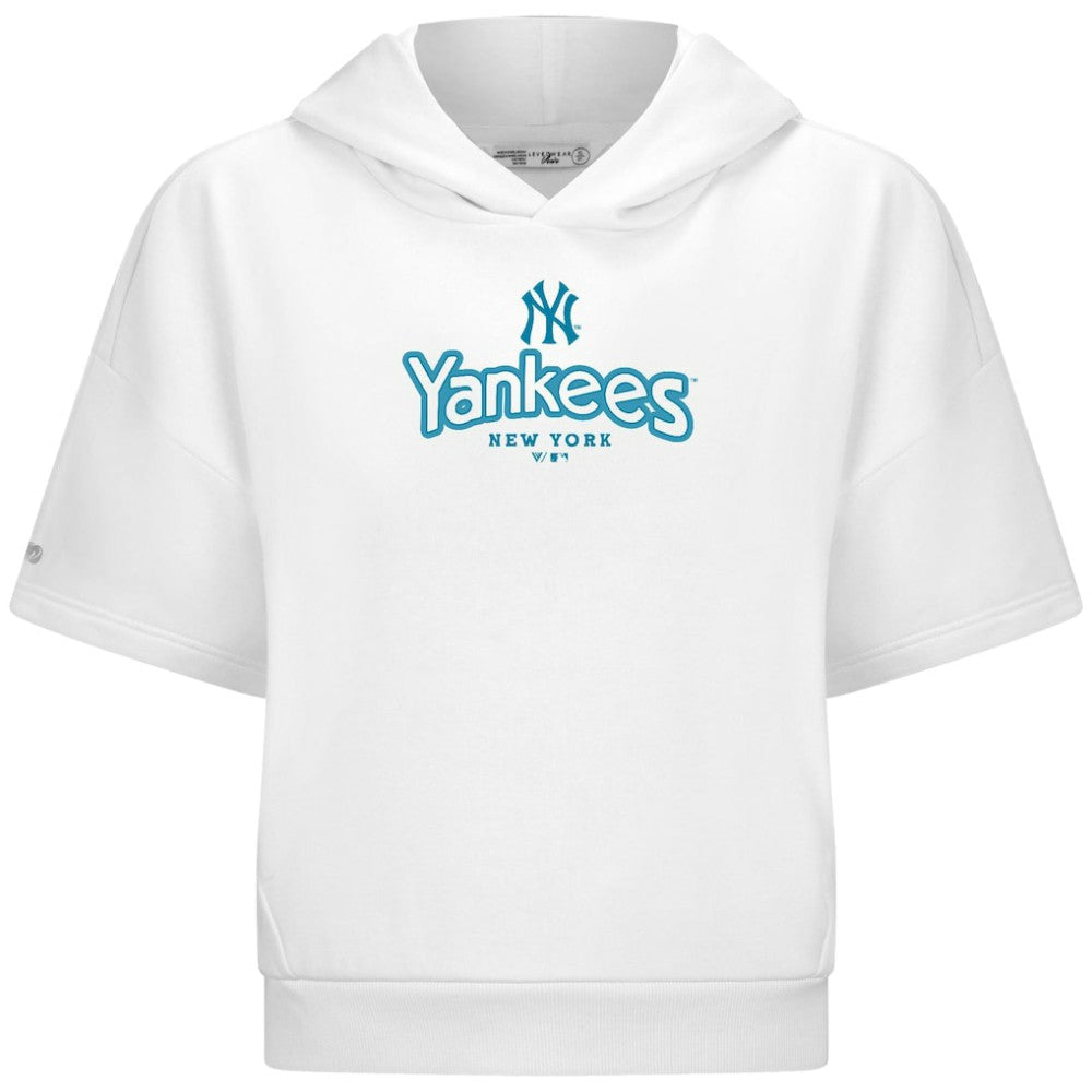 New York Yankees Levelwear Women's Amber Short Sleeve Cornerstone Hoodie White
