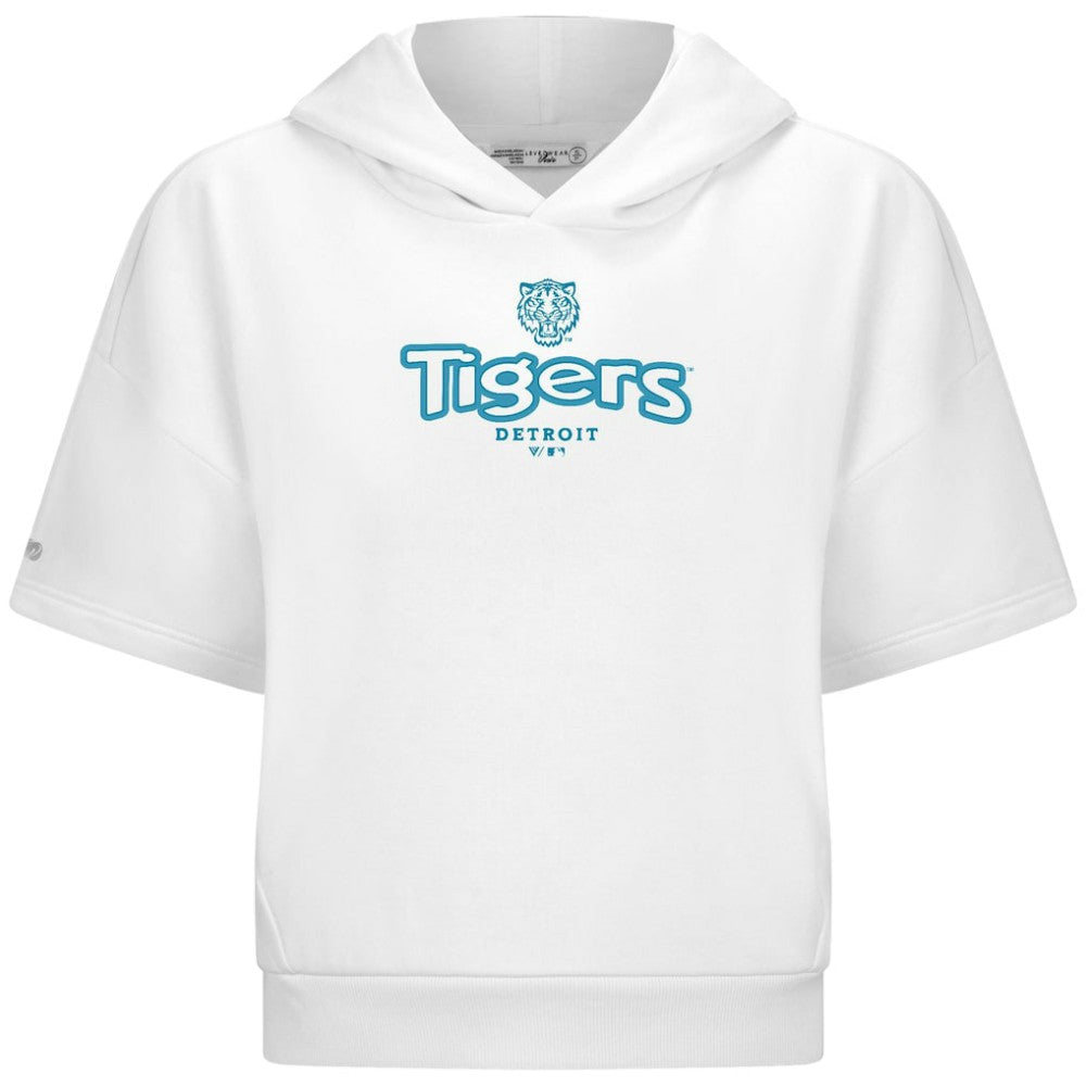 Detroit Tigers Levelwear Women's Amber Short Sleeve Cornerstone Hoodie White