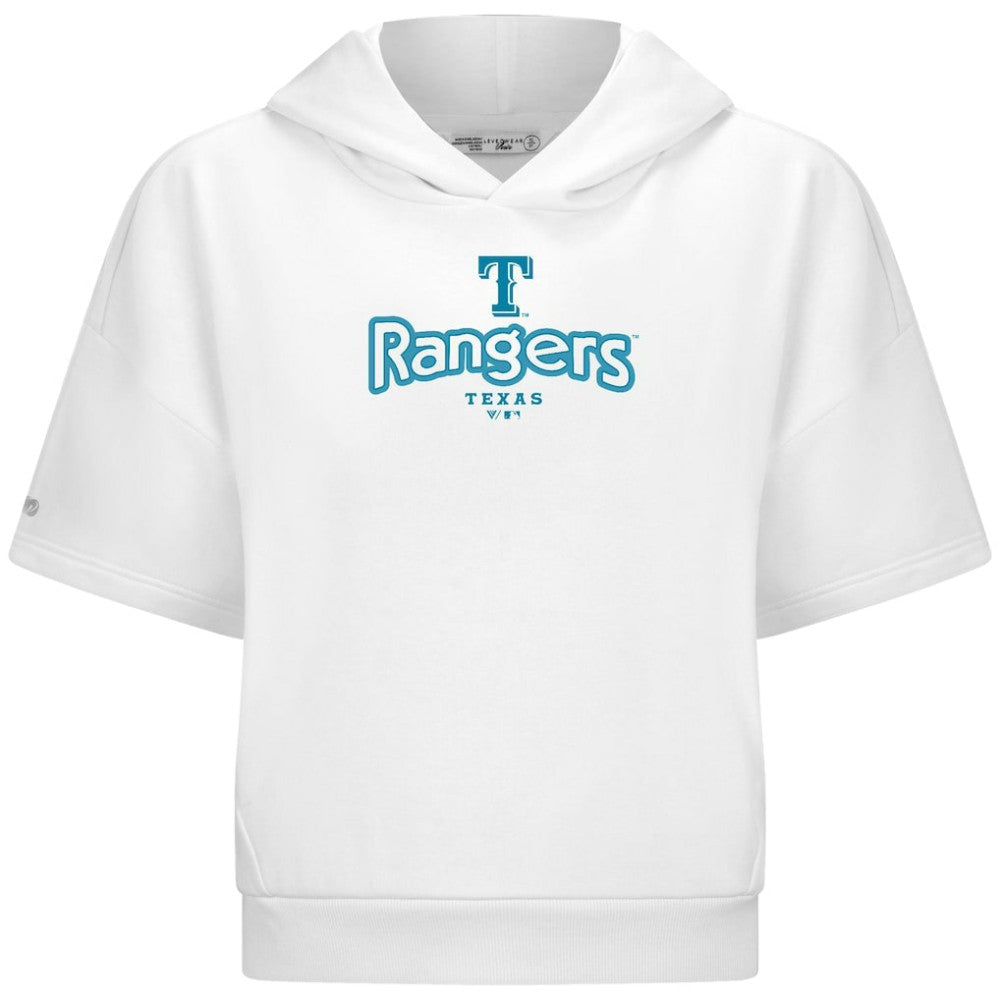 Texas Rangers Levelwear Women's Amber Short Sleeve Cornerstone Hoodie White