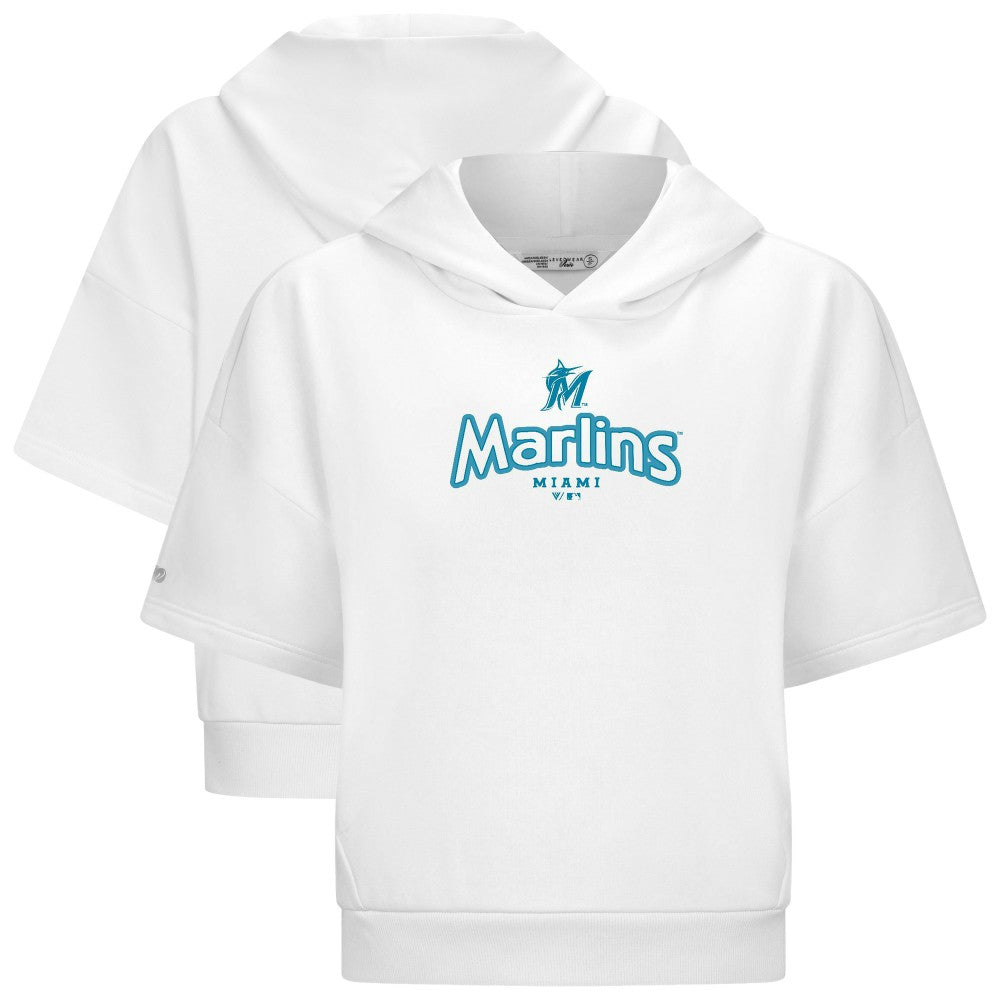 Miami Marlins Levelwear Women's Amber Short Sleeve Cornerstone Hoodie White