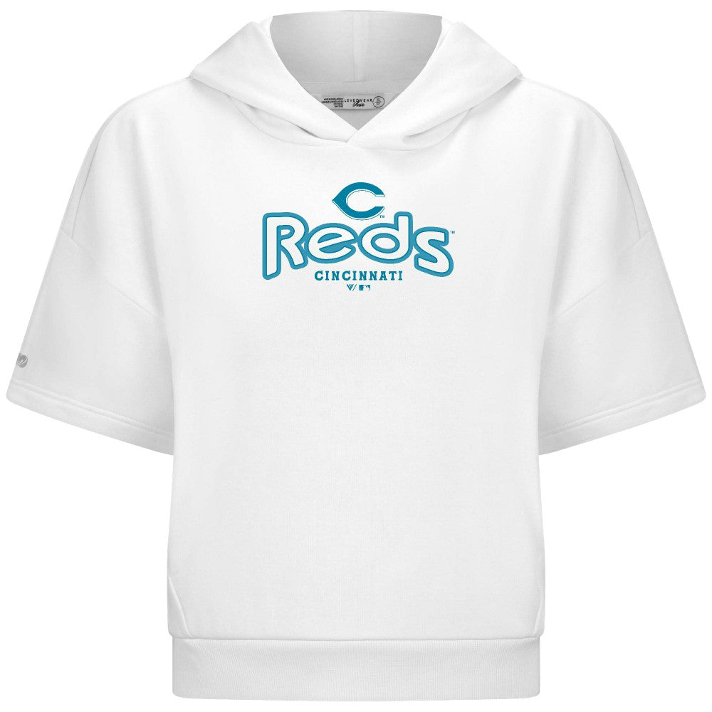 Cincinnati Reds Levelwear Women's Amber Short Sleeve Cornerstone Hoodie White