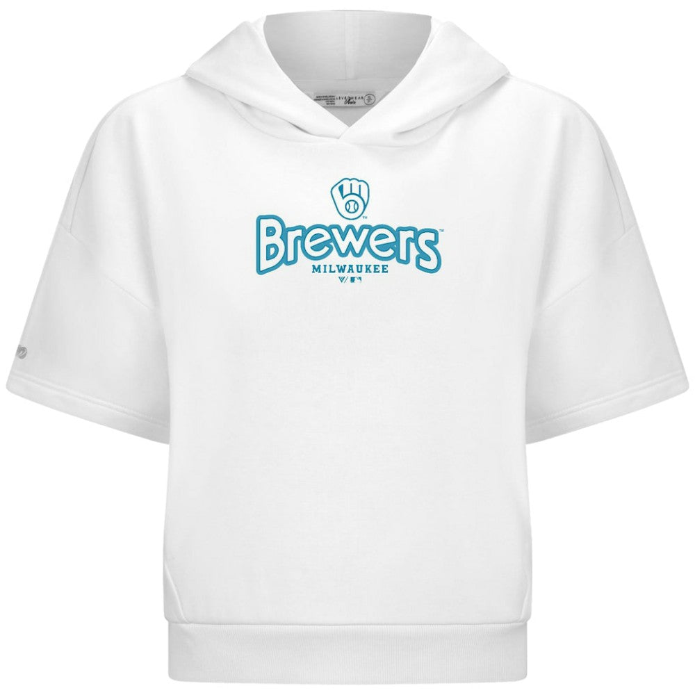 Milwaukee Brewers Levelwear Women's Amber Short Sleeve Cornerstone Hoodie White