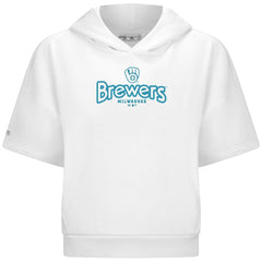 Milwaukee Brewers Levelwear Women's Amber Short Sleeve Cornerstone Hoodie White