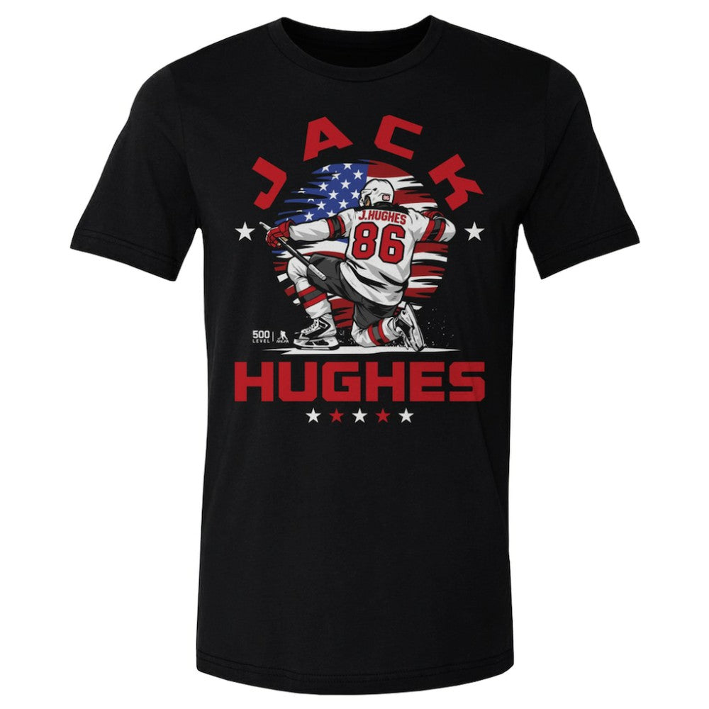 Jack Hughes US Men's Hockey 500 Level Flag T-Shirt Black