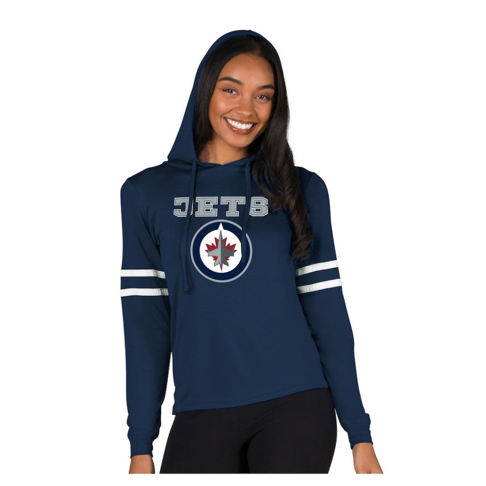 Winnipeg Jets Concepts Sport Women's Marathon Long-Sleeve Hooded T-Shirt Navy