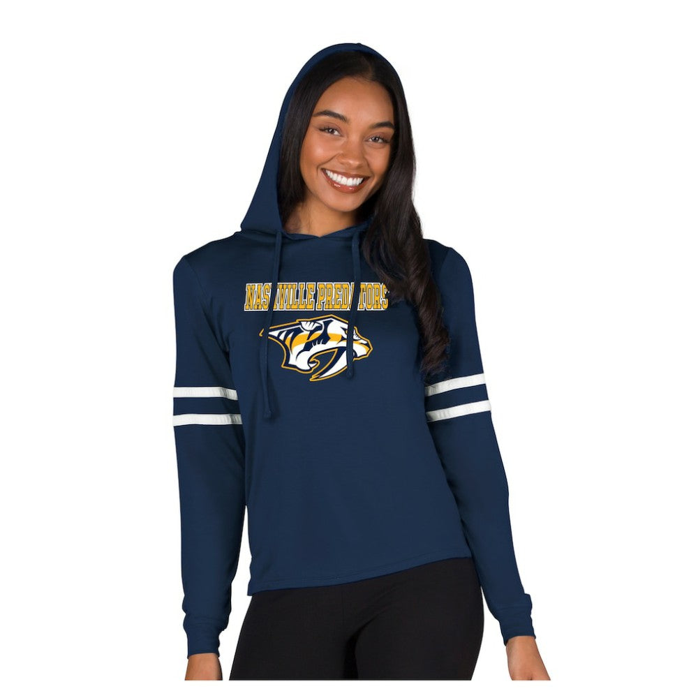 Nashville Predators Concepts Sport Women's Marathon Long-Sleeve Hooded T-Shirt Navy