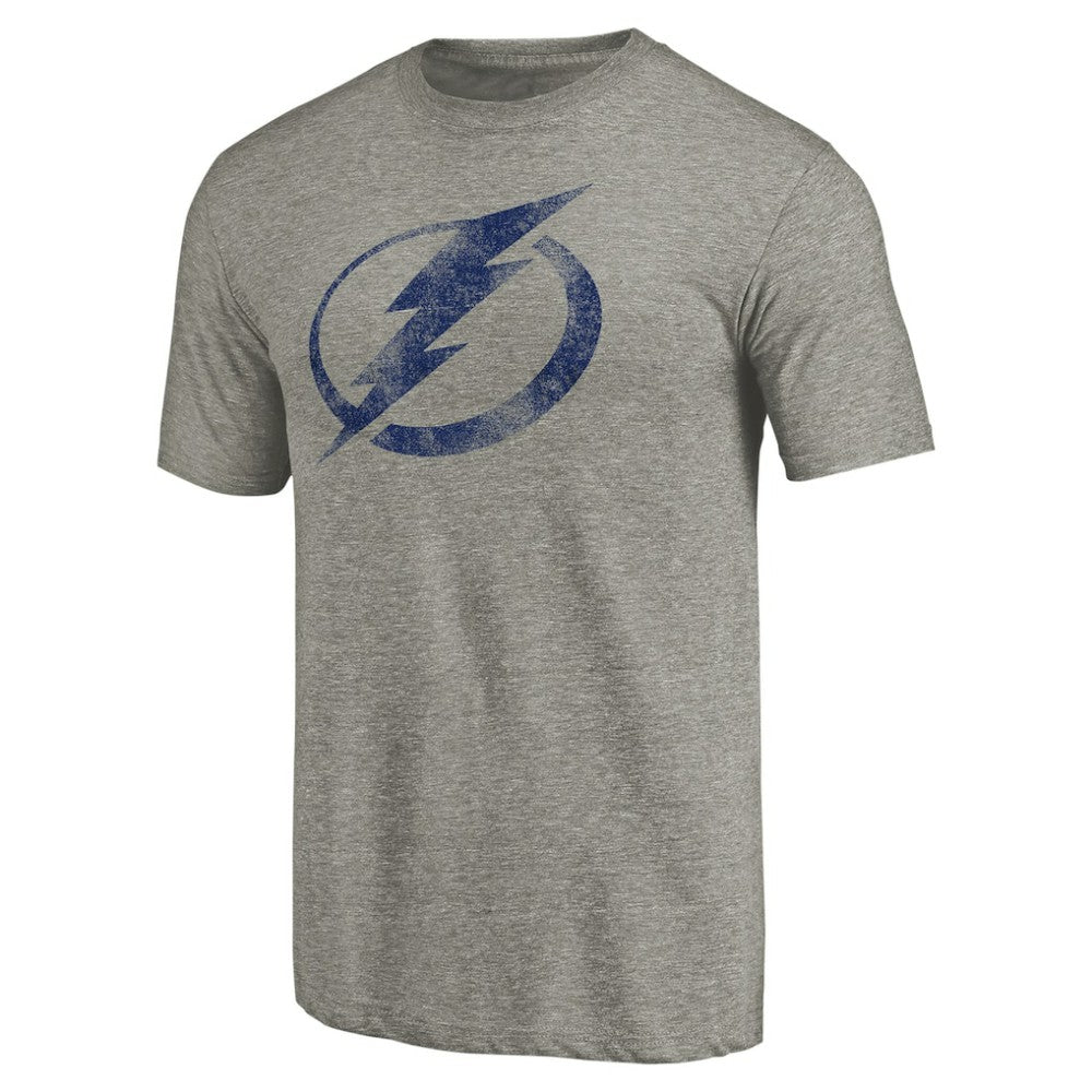 Tampa Bay Lightning Distressed Team Logo Tri-Blend T-Shirt Ash
