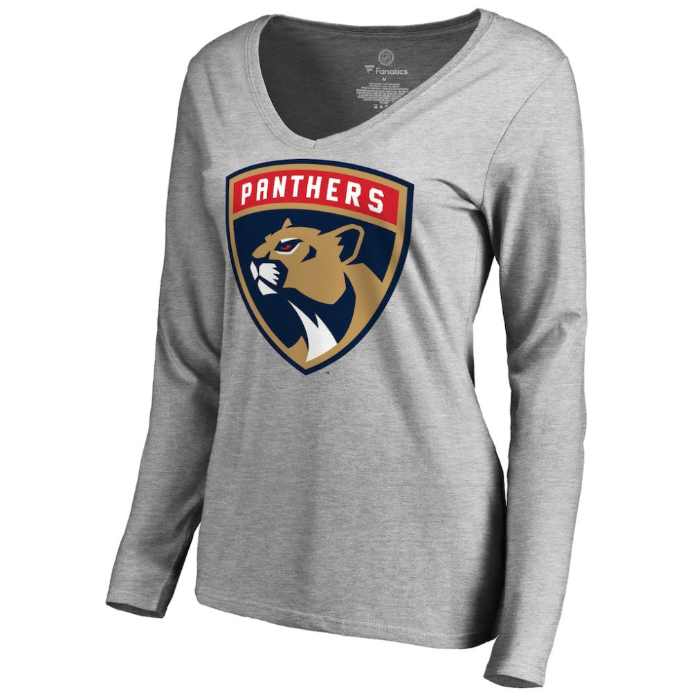 Florida Panthers Women's New Logo Long Sleeve V-Neck T-Shirt Heather Gray