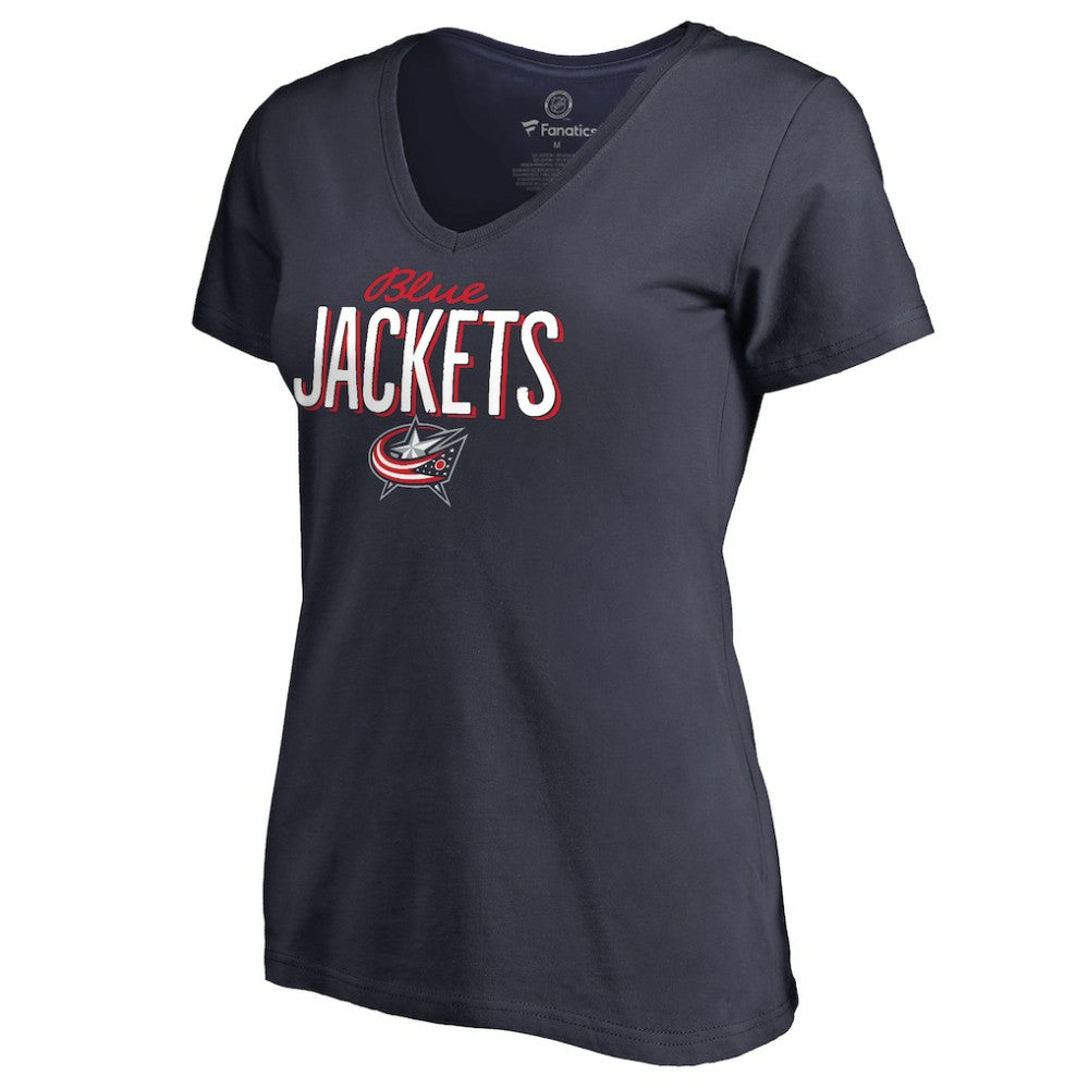 Columbus Blue Jackets Women's Nostalgia V-Neck T-Shirt Navy