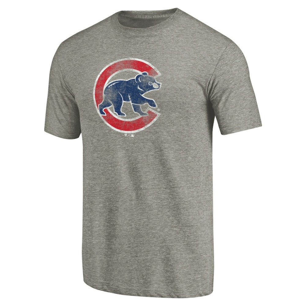 Chicago Cubs Distressed Team Tri-Blend T-Shirt Ash
