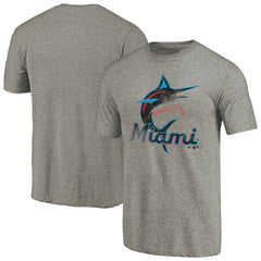 Miami Marlins Distressed Team Tri-Blend T-Shirt Ash