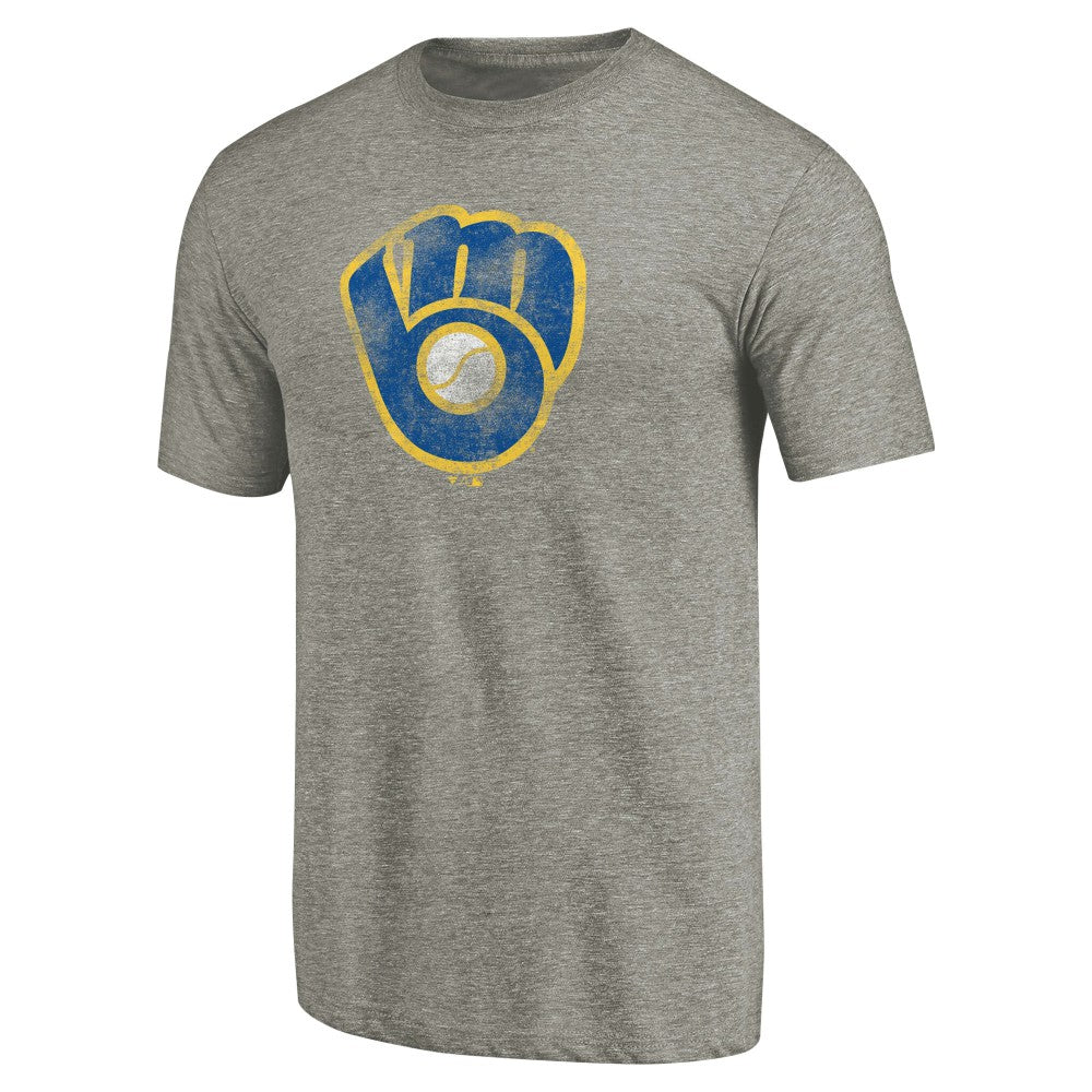Milwaukee Brewers Distressed Team Tri-Blend T-Shirt Ash